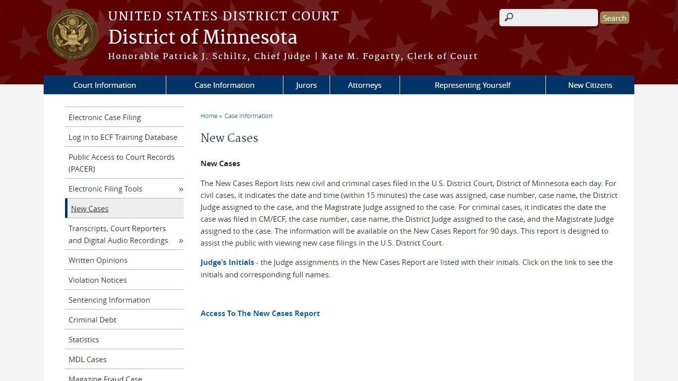 New Cases | District of Minnesota | United States District Court